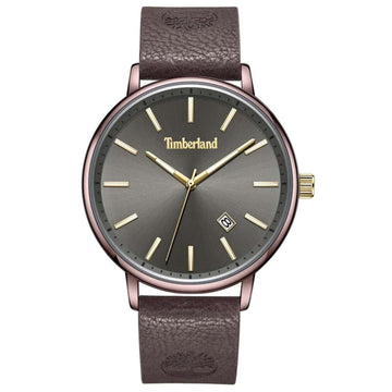 Αντρικό ρολόι Timberland Spencer TDWGB2182803 με καφέ δερμάτινο λουράκι και καφέ καντράν διαμέτρου 42mm με ημερομηνία.
